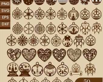 Lot de décorations de Noël SVG, motifs de boules découpés au laser (téléchargement numérique)