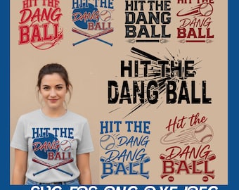 Hit The Dang Ball SVG PNG, Archivo de corte de béisbol y softbol de moda, Diseño de camiseta para el día del partido, Sublimación para mamás beisboleras, Descarga digital de deportes retro