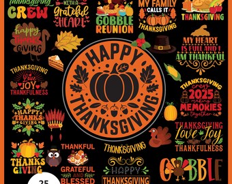 Paquete de archivos SVG para el Día de Acción de Gracias: Diseños otoñales para Cricut, SVG de otoño, Día del Pavo (Descarga digital)