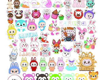 Paquete de personajes de Labubu SVG y PNG, ilustraciones vectoriales de monstruos adorables (más de 50 archivos)