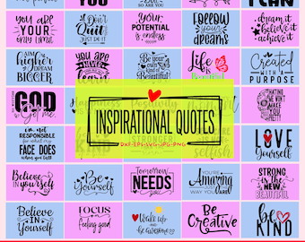 Paquete de SVG motivacionales, SVG de citas positivas, PNG de frases inspiradoras, archivo SVG de afirmaciones, paquete de positividad adorable para Cricut Silhouette