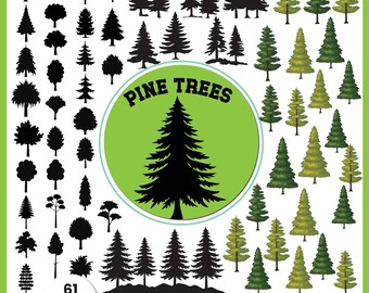 Silueta de pino SVG: Archivos de corte de silueta de bosque (uso comercial)