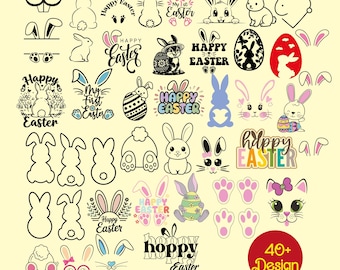Paquete de más de 40 archivos SVG de Pascua, SVG de Feliz Pascua, SVG de Frases de Pascua, SVG de Conejo de Pascua, SVG de Primavera, SVG de Formas de Conejo (Descarga Digital)