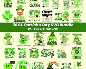 Paquete de más de 30 diseños SVG para niños del Día de San Patricio para Cricut, diseños de camisetas con tréboles de la suerte, diseños divertidos de San Patricio, archivos de corte de tréboles SVG (descarga digital)