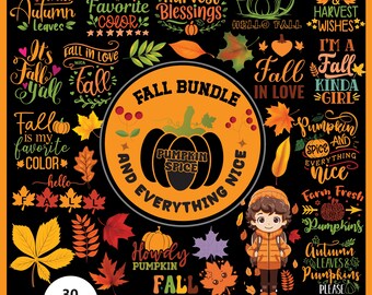 Paquete SVG de otoño: diseños de otoño, Halloween y Acción de Gracias (30 archivos)