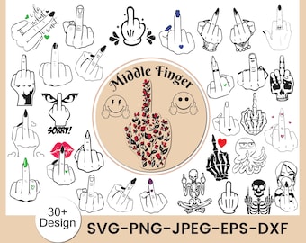 Paquete SVG divertido de dedo medio: Clipart de mano de esqueleto (descarga instantánea)