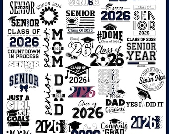 Paquete SVG para estudiantes de último año de 2026: Diseños de camisetas de graduación (descarga digital)