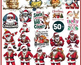 Ensemble de cliparts Père Noël PNG, Noël PNG (téléchargement numérique)