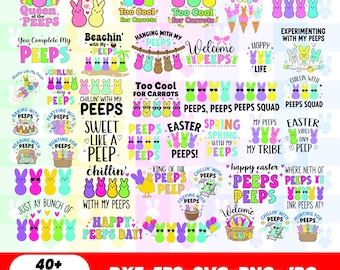 Paquete de más de 40 archivos SVG de conejitos de Pascua Peeps, archivo SVG "Chillin With My Peeps", archivo SVG para camisetas de Pascua, archivo PNG de Peeps, archivo SVG de Pascua para niños, archivo de corte divertido de Pascua para Cricut.