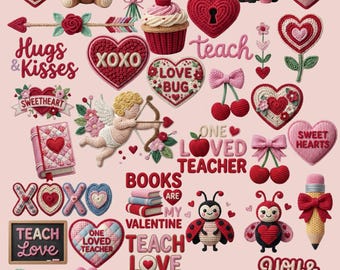 Valentine Png Bundle Faux Yarn,Crochet Knit Love Xoxo,Highland Cow Red Red Heart,Teacher Valentine PNG,Xoxo Love Valentine Books Designs