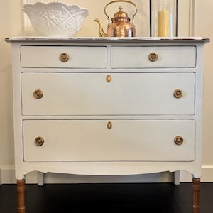 antique white dresser with gold trim GOTHIC 6 DRAWER DRESSER AND MIRROR, GOLD AND WHITE