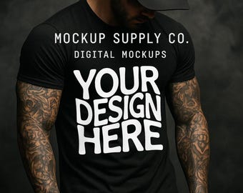 Edgy Black Comfort Colors 1717-shirtmodel: getatoeëerd model, donkere streetwear (digitale download)
