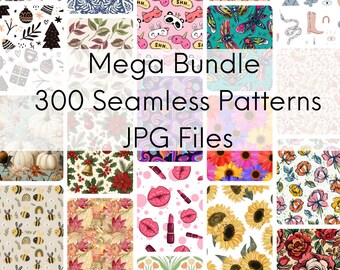 300 Seamless Pattern JPG Bundle | Digital Backgrounds, Printable Scrapbook Papers, Sublimation Designs, Commercial Use Textures