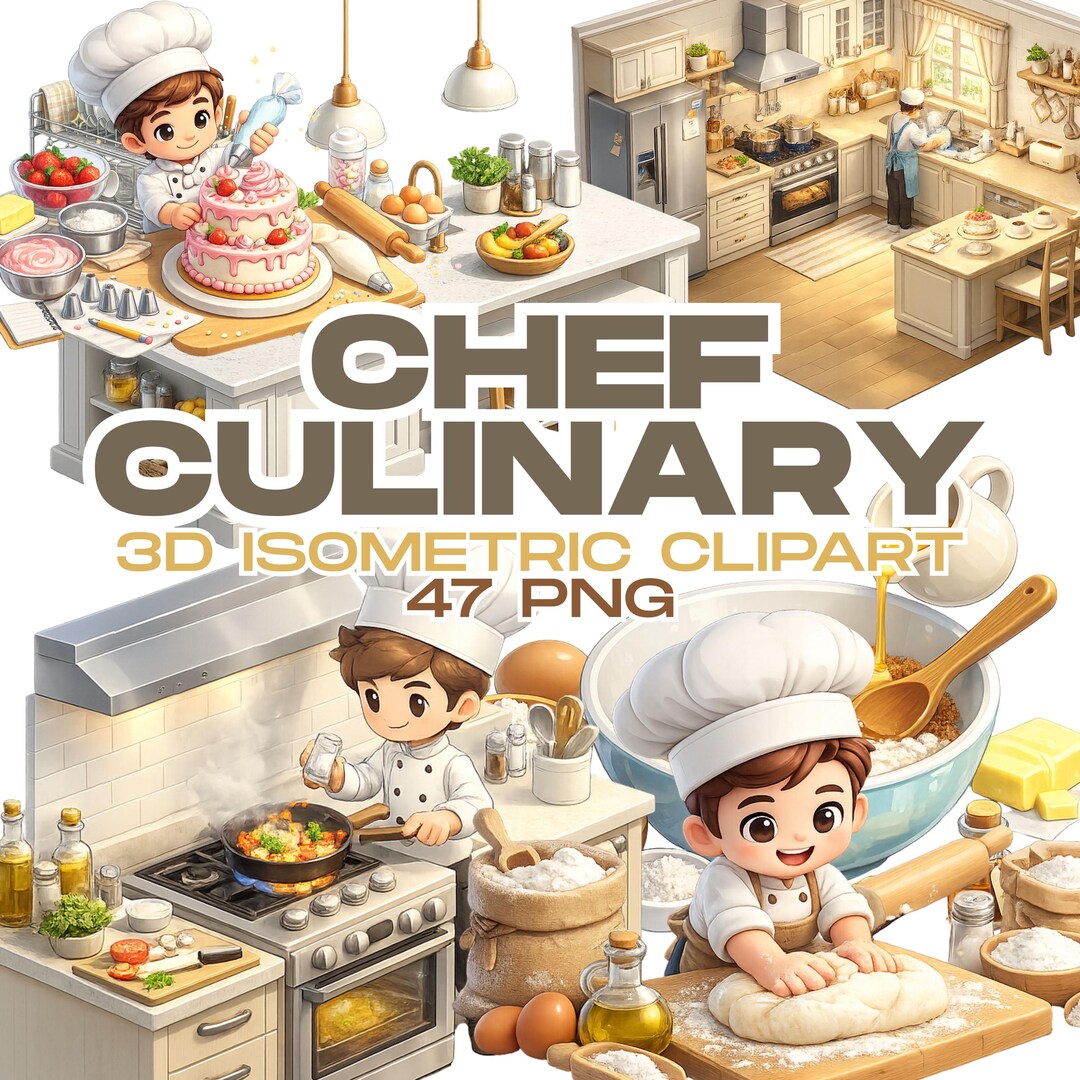 Chef Clipart Set | 3D Isometric Cooking Graphics (47 Pngs) - Etsy