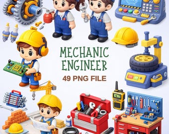 Clipart di meccanici e ingegneri: 49 file PNG, grafica STEM (download digitale)