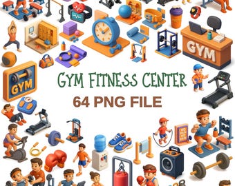 Gym Fitness Clipart Set | Workout PNG Illustrations (64 Files)