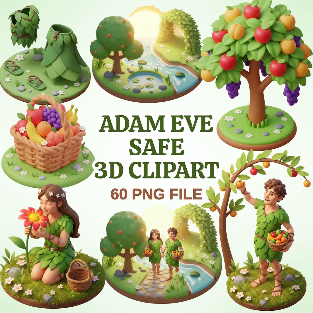 Adam and Eve Safe 3D Clipart | 60 PNG Eden Christian Digital Art Set - Etsy