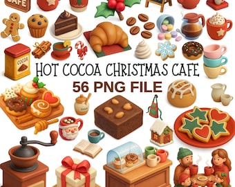 Christmas Cafe Clipart | 56 Cozy Holiday PNG Files (Digital Download)