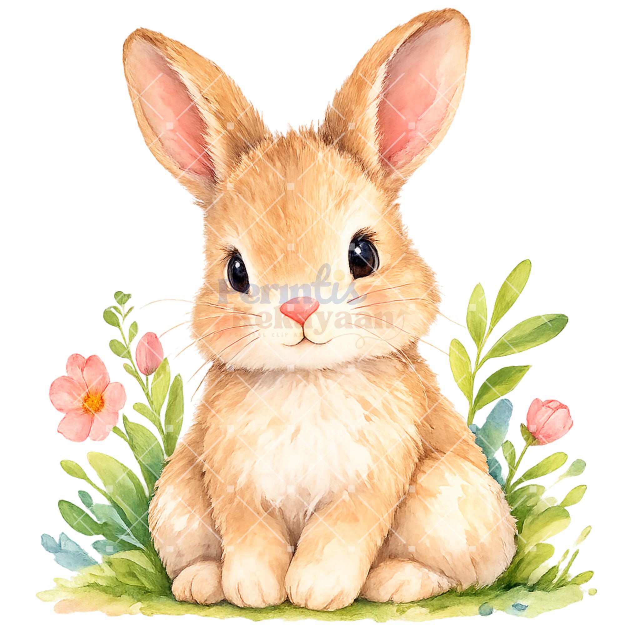 Easter Bunny Watercolor Clipart Bundle (13 PNG Files) – Spring Rabbit ...