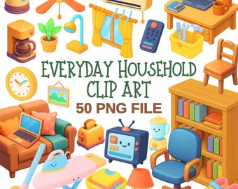 Kawaii Home Clipart Bundle, PNG Graphics (Digital Download)