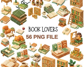 Book Lover Clipart Bundle – 56 Cozy Reading Elements (PNG Digital Download)