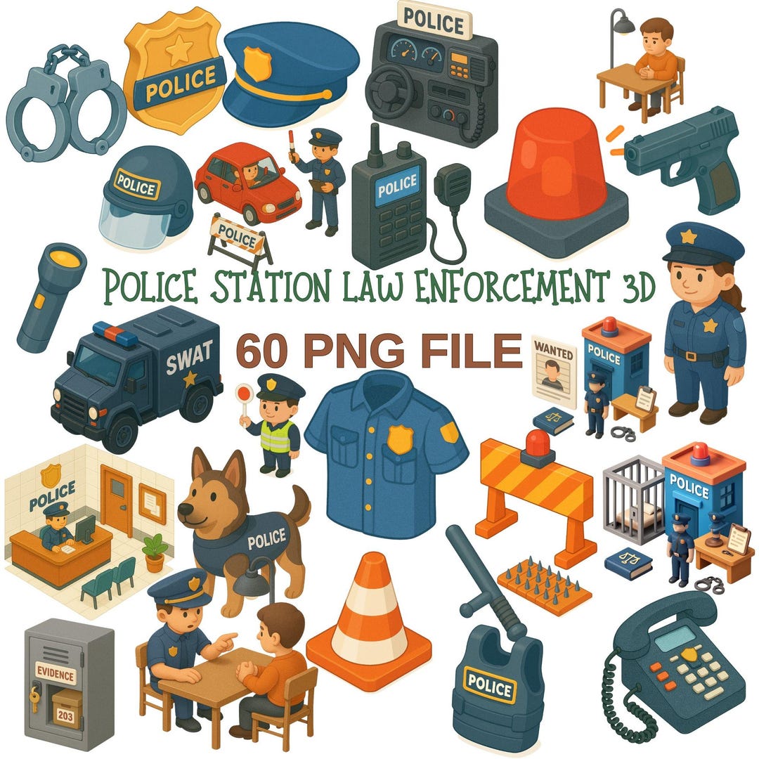 3D Police Clipart Set | Law Enforcement PNG Illustrations (60 Files) - Etsy