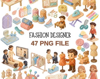Fashion Designer PNG Clipart – 47 Sewing and Tailor Graphics for Crafters, Digital Planners, DIY Fashion Projects