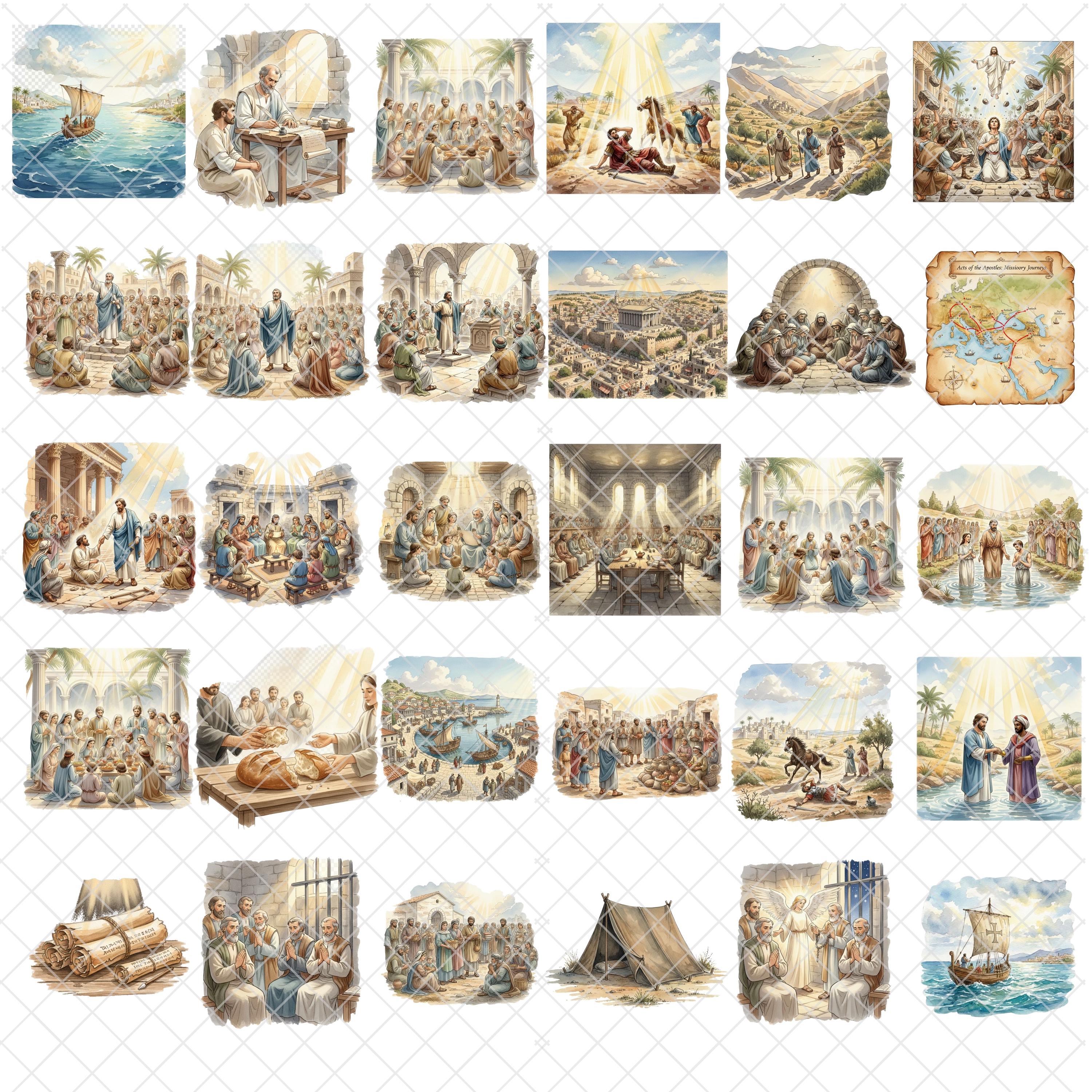 Acts of the Apostles Watercolor Clipart | 60 PNG Christian Bible Story ...