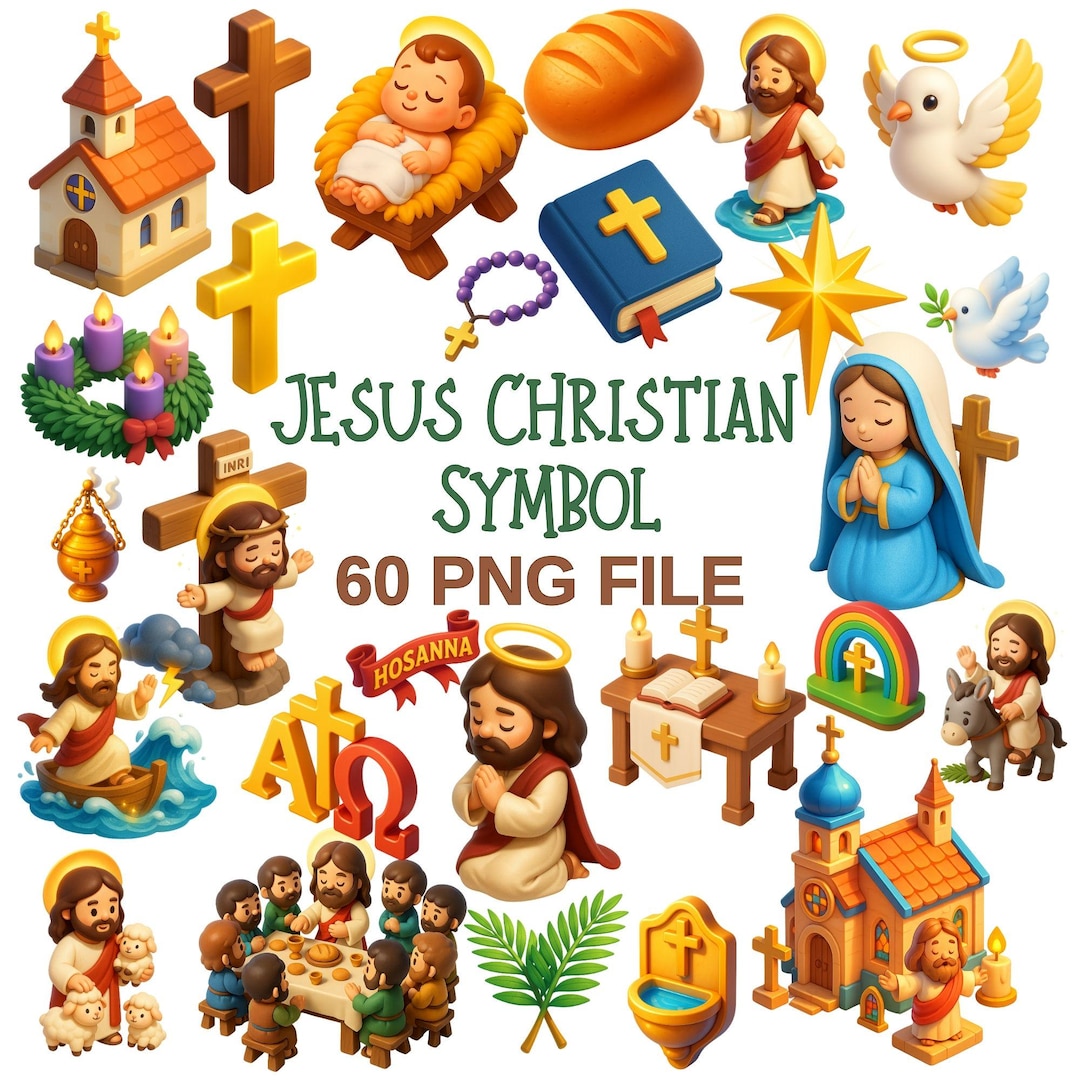 Jesus & Christian Symbols Clipart PNG Bundle (60 Files) - Etsy