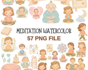Aquarell Meditation Clipart Set - 57 PNG Dateien (Digitaler Download)