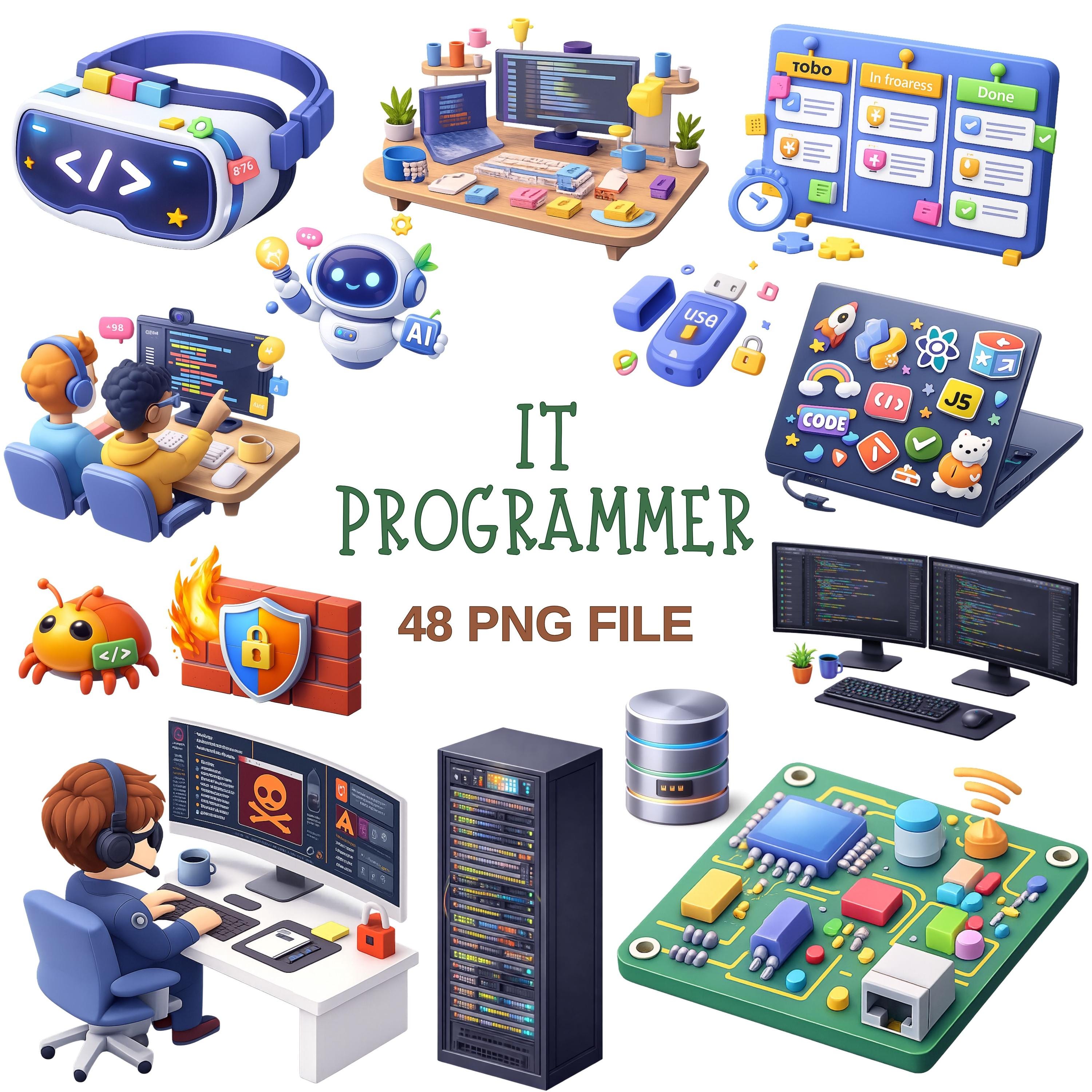 IT Programmer Clipart Bundle | 48 Coding PNG Files With Dev Tools, AI ...