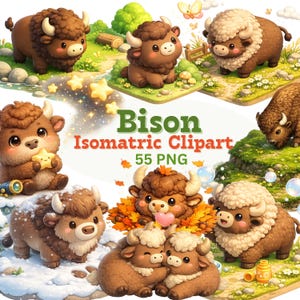 Bison Isometric Clipart Bundle: 3D Forest Animals (Digital Download)