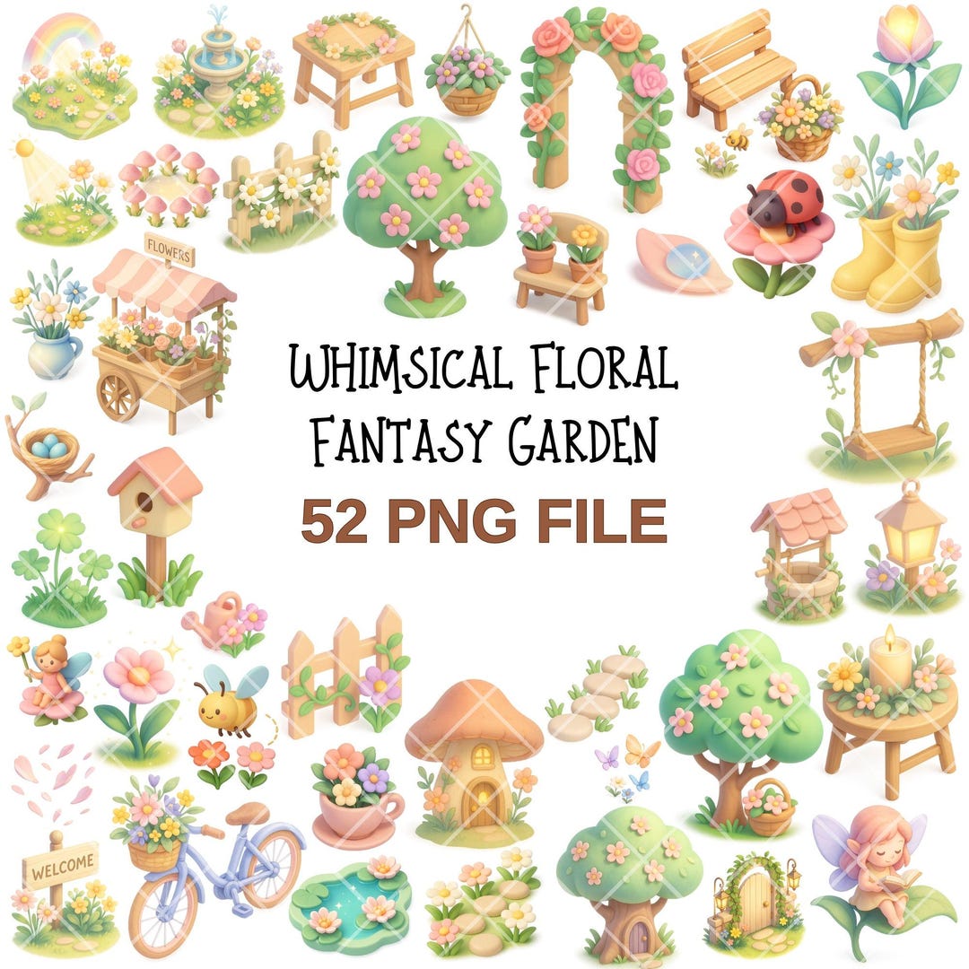 Whimsical Garden Clipart Bundle | 52 PNG Files | Floral Fairy ...