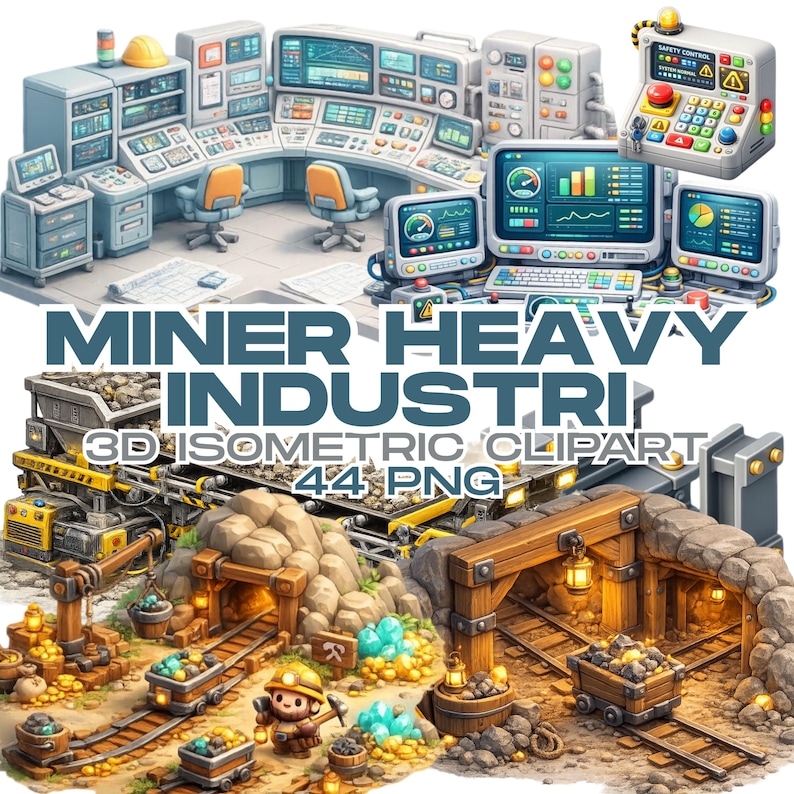 Miner Heavy Industry Clipart | 44 PNG 3D Isometric Mining Scene ...