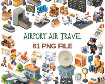 Airport Travel Clipart PNG Set | Aviation Illustrations for Planner (61 Files)