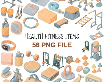 3D Fitness Clipart Bundle – 56 Health PNG Files (Digital Download)
