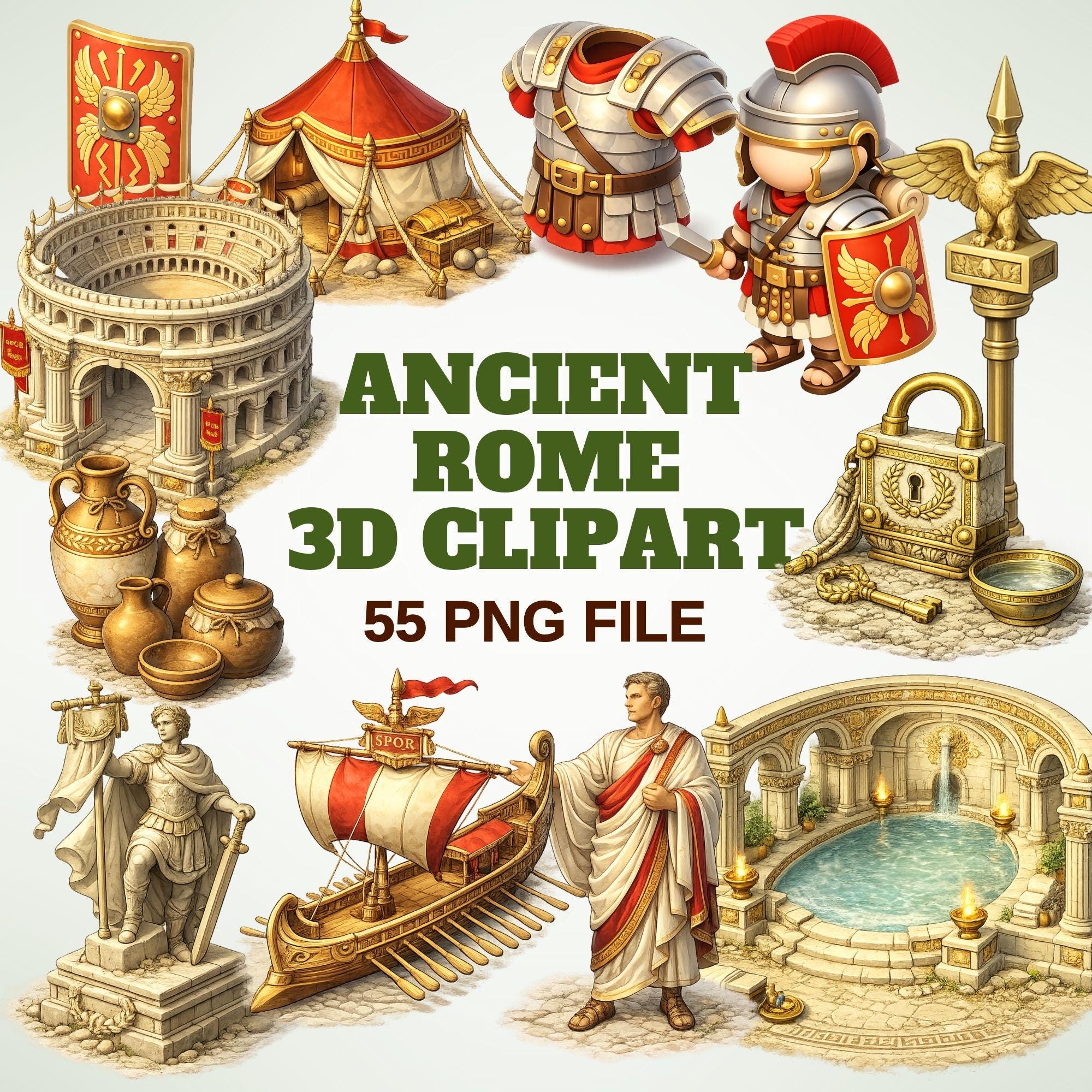 Ancient Rome 3D Clipart Set | 55 PNG Historical Empire Graphics - Etsy