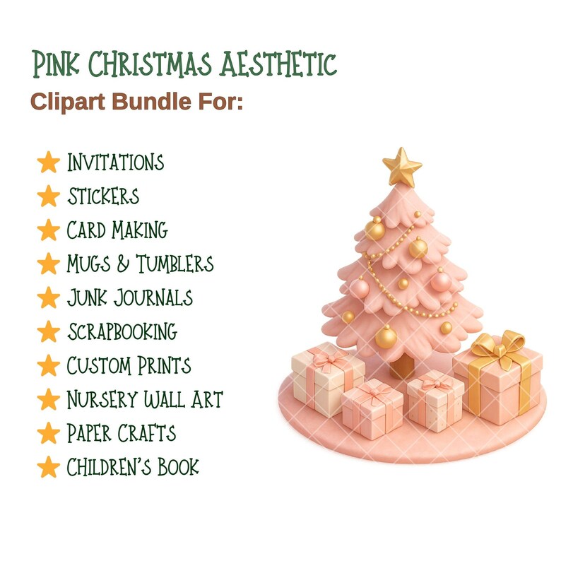 Pink Christmas Clipart Bundle – 52 PNG Files, Pastel Holiday Decor ...