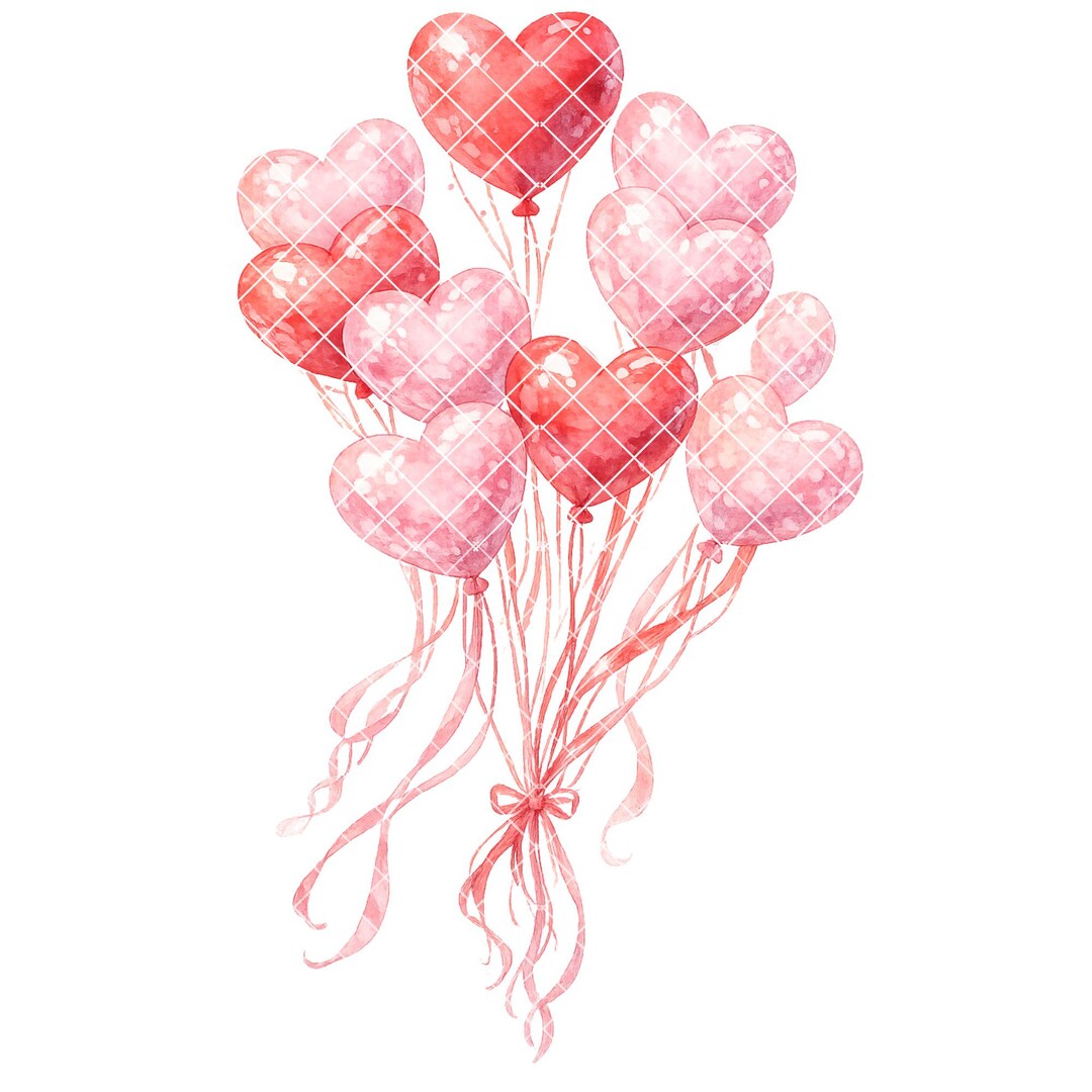 Valentine Heart Balloons Watercolor PNG Romantic Clipart Love ...