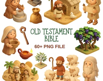 Old Testament Bible PNG Bundle | 60+ Christian Clipart Files | Bible Characters, Scenes, Animals | Digital Download