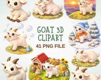 Goat 3D Clipart Bundle | 41 PNG Baby Goats, Farm Animals, Seasons, Sleeping Goat, Cute Barnyard Animal Illustrations