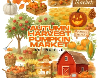 Aquarell Herbst Ernte PNG Bundle - 56 Herbst Bauernhof Clipart (Digitaler Download)