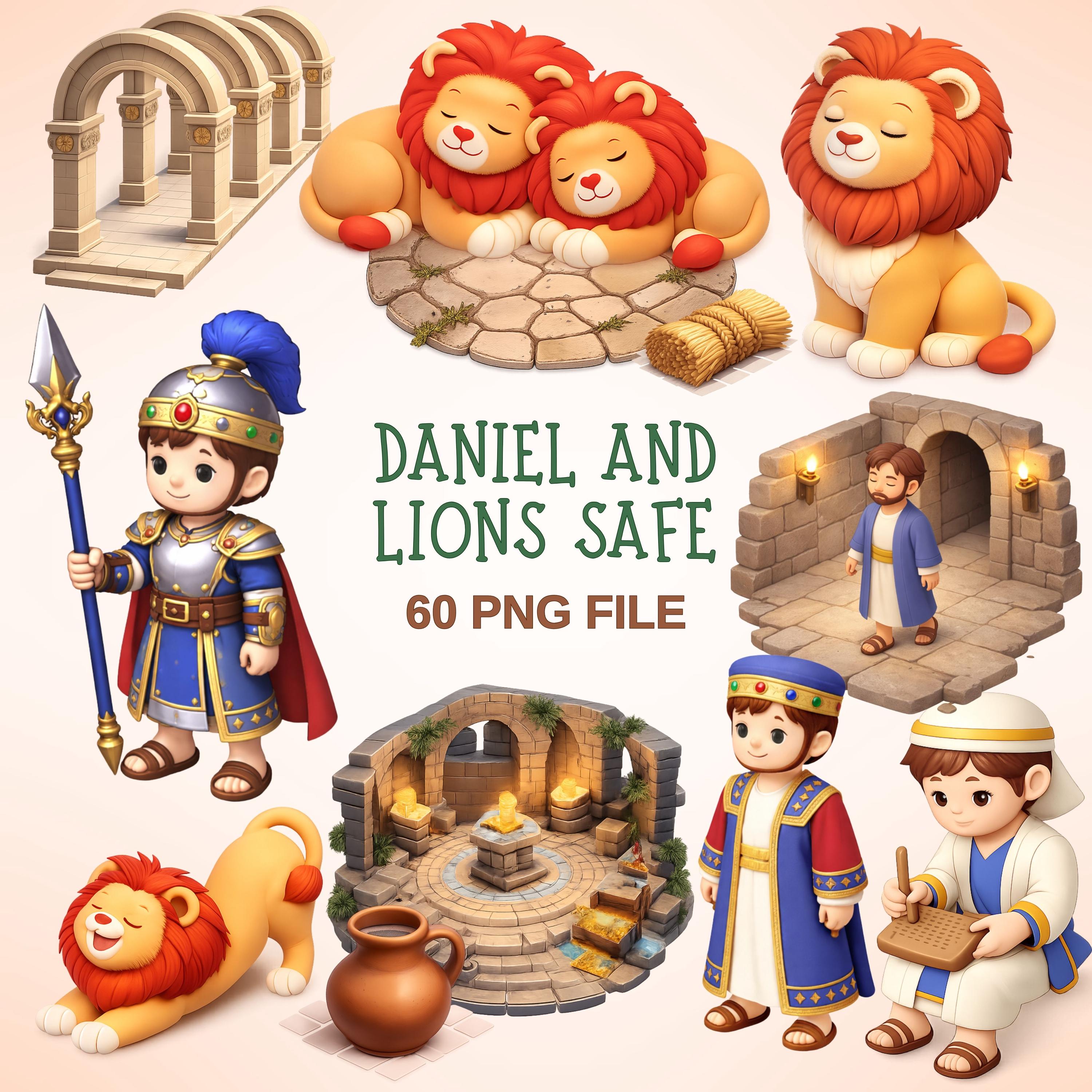 Daniel and the Lions 3D Bible Clipart | Christian Story Pngs, Sunday ...