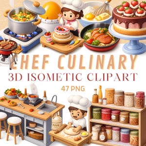 Kock Kulinarisk 3D Isometrisk Clipart 47 PNG Matlagning Kök Bageri Mat Grafik Set