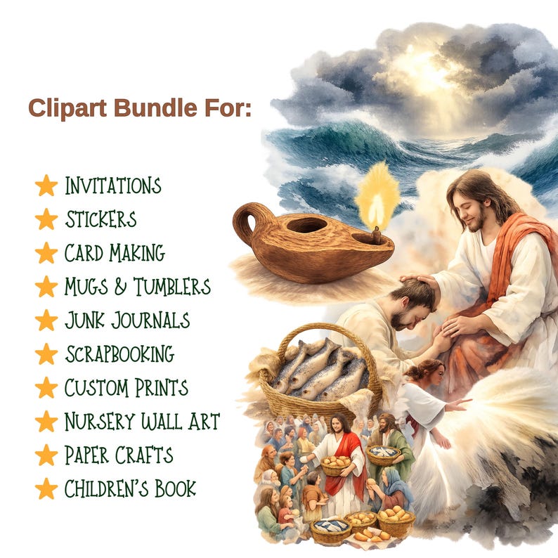 Miracles of Jesus Clipart – 50 PNG Watercolor Bible Scenes for Faith ...