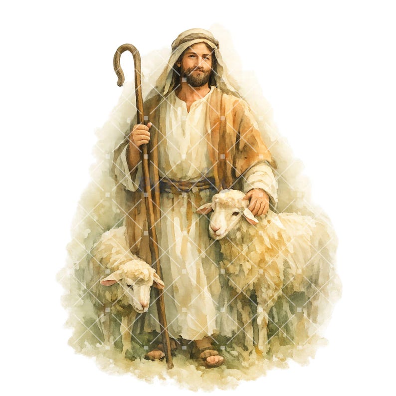 Shepherd In Robe Good Shepherd Watercolor Clipart Bundle (13 PNG Files) – Faith ...