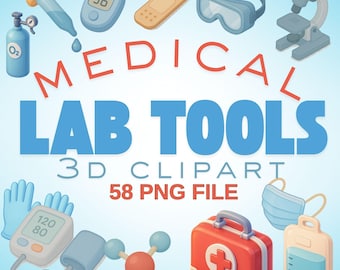 58 narzędzi laboratoryjnych w formacie PNG | Zestaw clipartów 3D ze szpitalami dla lekarzy, projektów naukowych, pielęgniarek i opieki zdrowotnej