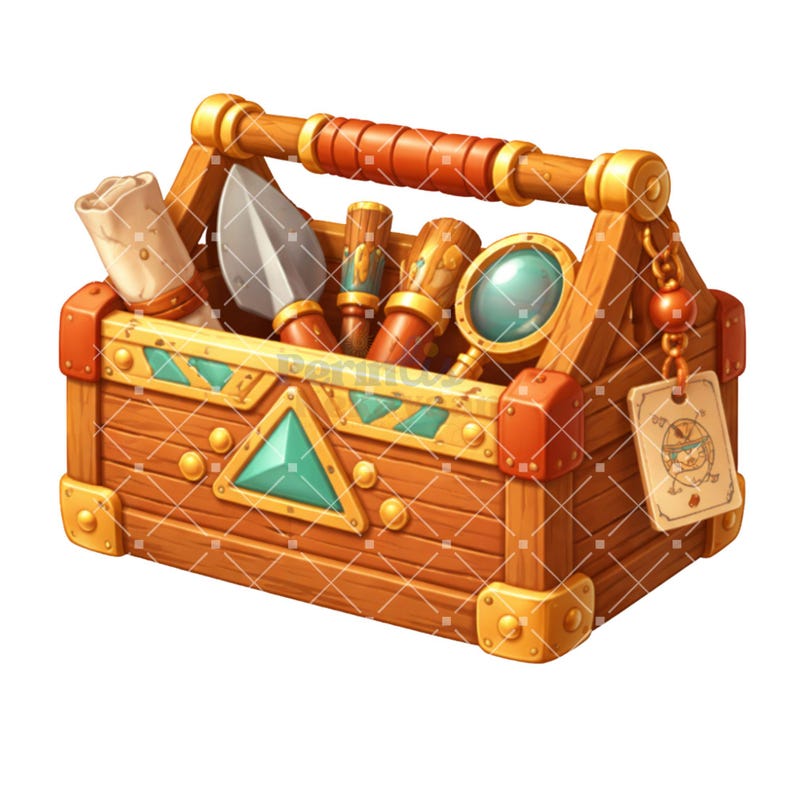 Dig Site Tools Clip Art: Cartoon Camera, Tape Measure, Sifter (digital ...