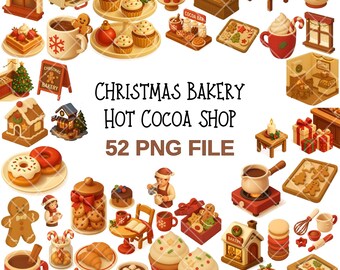 Christmas Bakery Clipart Bundle - Hot Cocoa Shop PNGs - Holiday Sweets, Cookies, Cafe Art