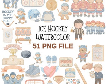 IJshockey aquarel clipart – sport-png's voor kinderen (digitale download)